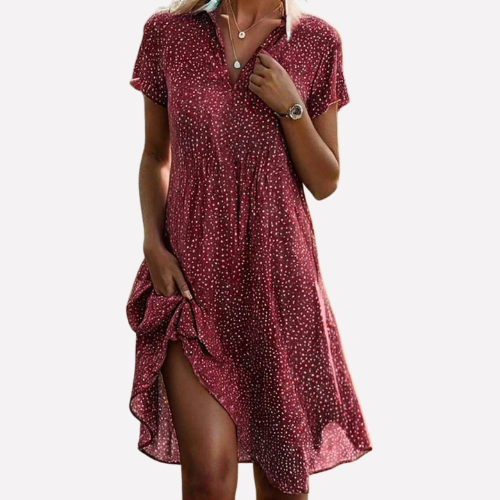 Damen Kurzarm Midi Hemdkleid
