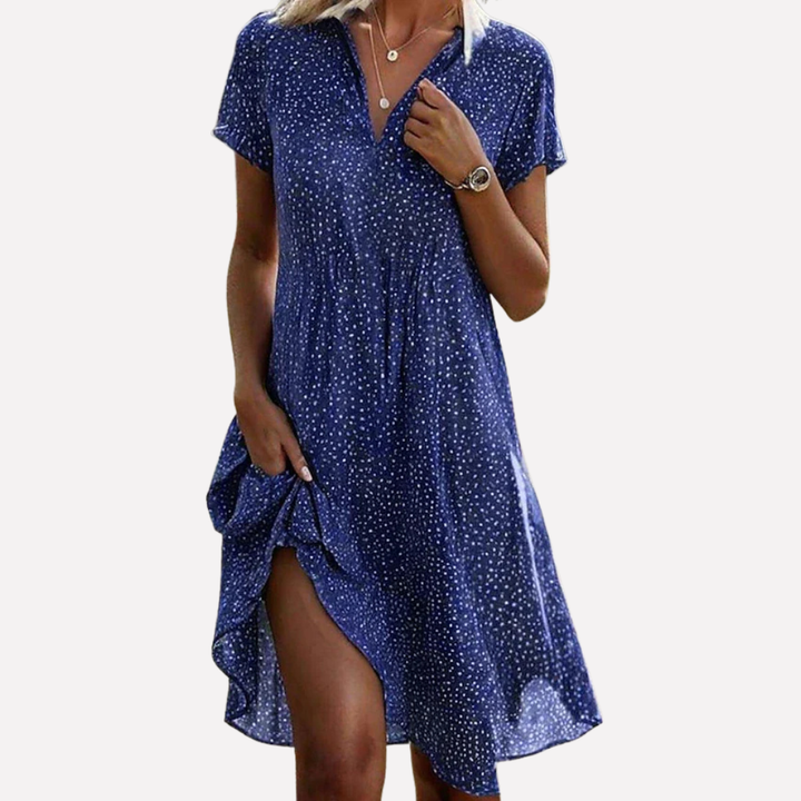 Damen Kurzarm Midi Hemdkleid