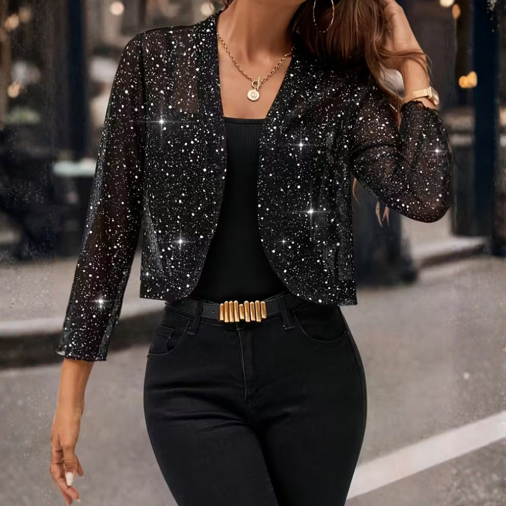 Damen Glitzer-Pailletten Strickjacke