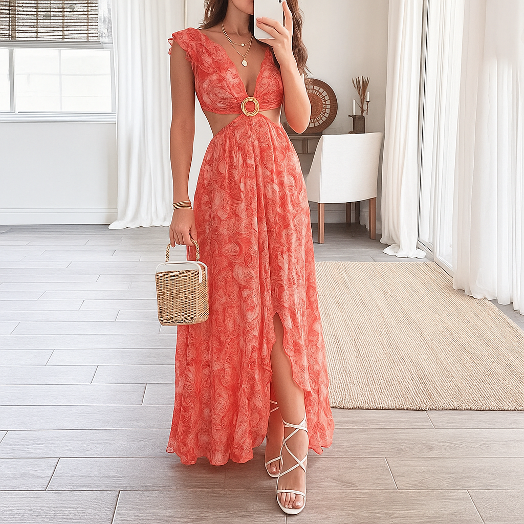 Maxikleid mit Blumenprint und V-Ausschnitt