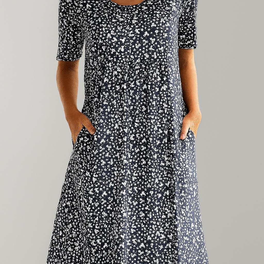 Blumiges Midikleid mit hoher Taille und Taschen