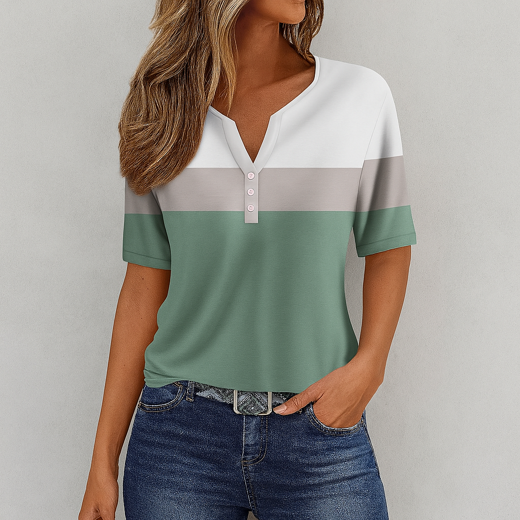 Weiches gestreiftes T-Shirt mit V-Ausschnitt