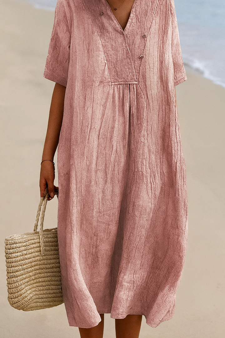 Lässiges Strandkleid mit V-Ausschnitt und kurzen Ärmeln
