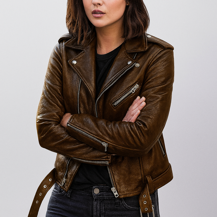 Slim Fit Biker-Lederjacke für Damen
