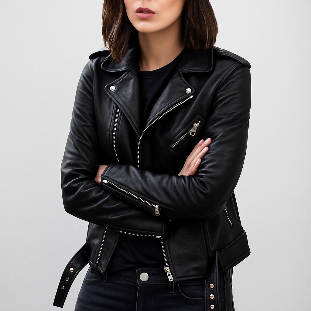 Slim Fit Biker-Lederjacke für Damen