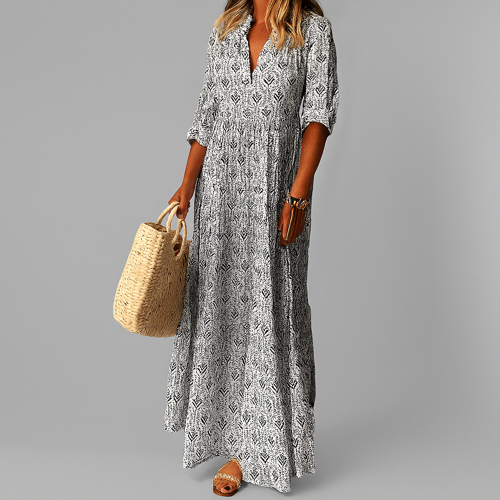 Leichtes Baumwoll-Maxikleid für Damen mit Vintage-Print