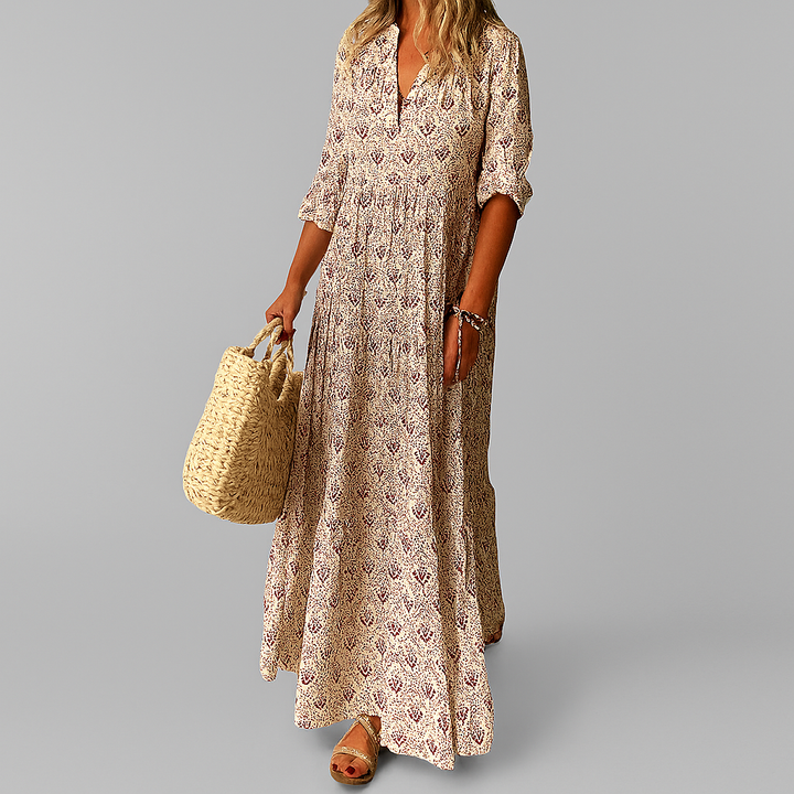 Leichtes Baumwoll-Maxikleid für Damen mit Vintage-Print