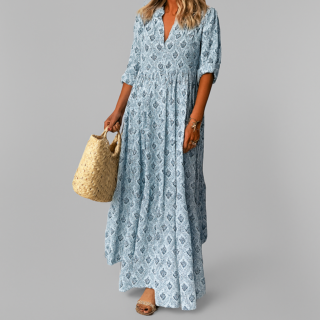 Leichtes Baumwoll-Maxikleid für Damen mit Vintage-Print