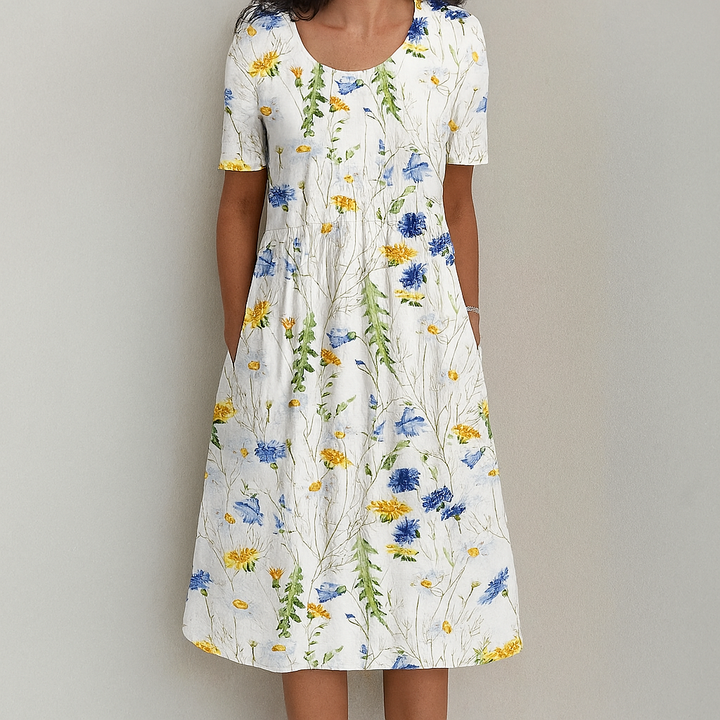 Müheloses Vintage-Sommerkleid mit Blumenmuster und Rüschen