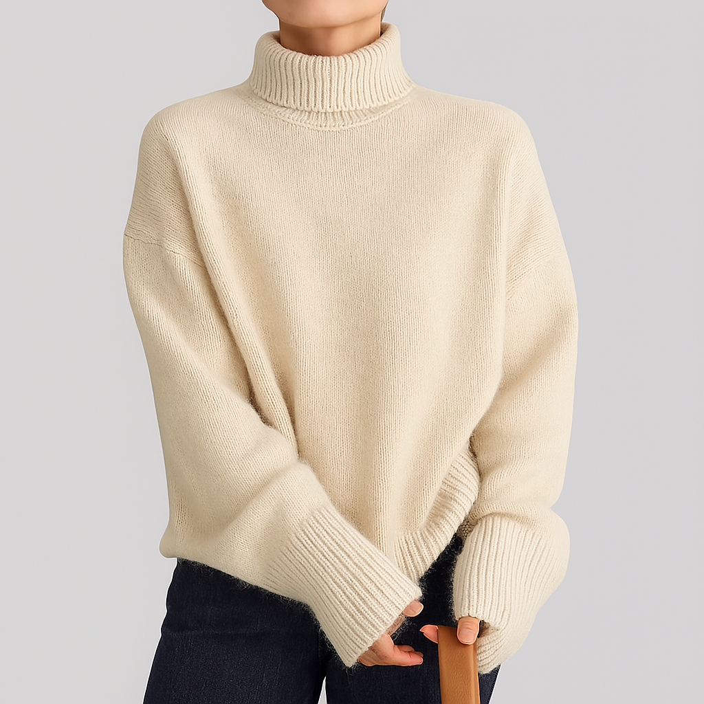 Dicker, kaschmirähnlicher Winterpullover für Damen mit hohem Kragen