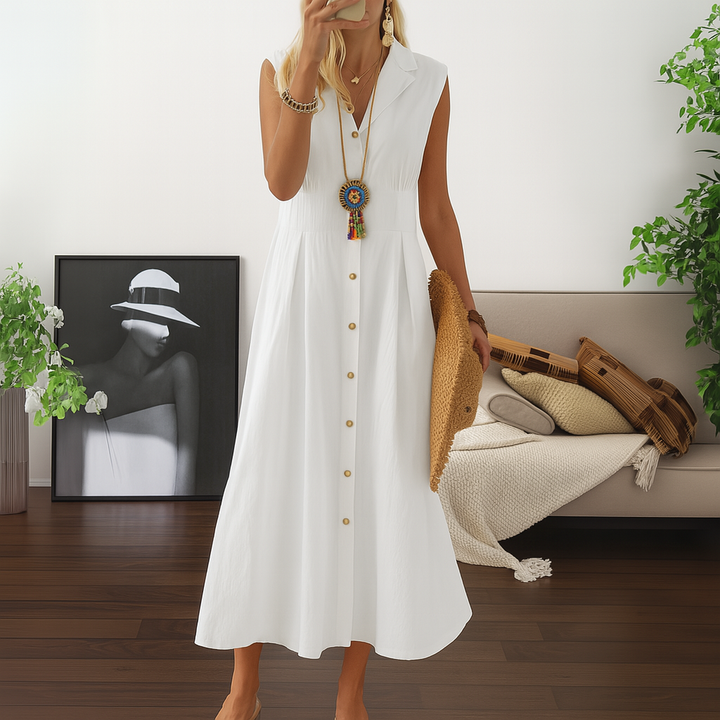 Fließendes A-Linien-Maxikleid mit Knopfleiste