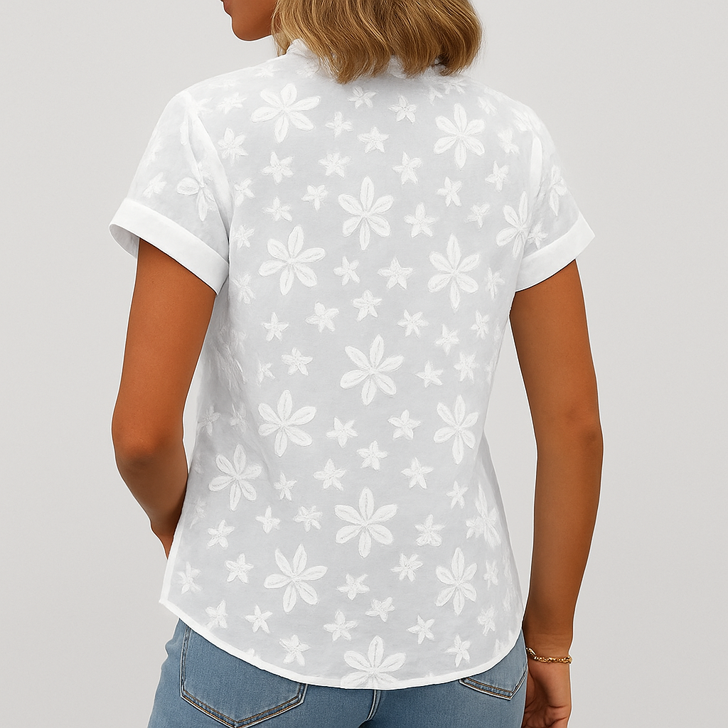 Damenbluse mit kurzen Ärmeln und Blumenmuster
