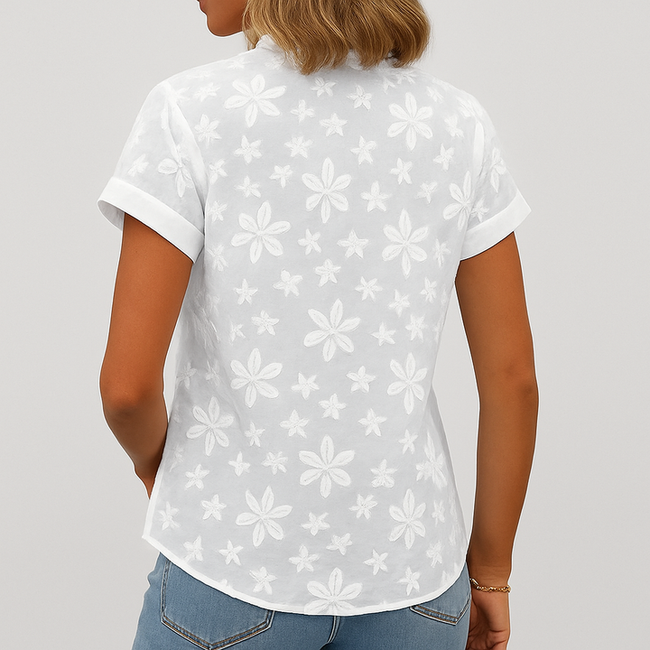 Damenbluse mit kurzen Ärmeln und Blumenmuster