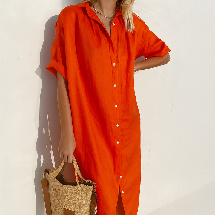 Damen-Leinenhemdkleid