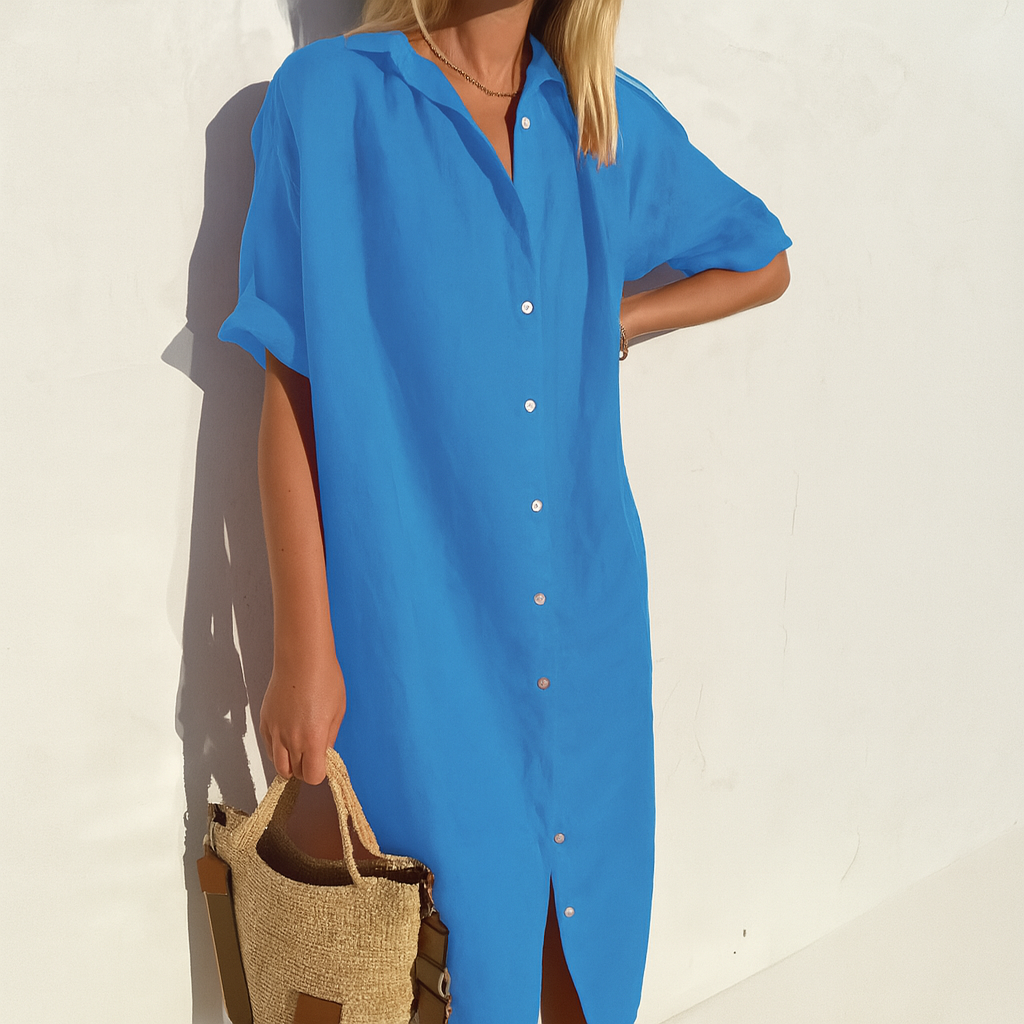 Damen-Leinenhemdkleid