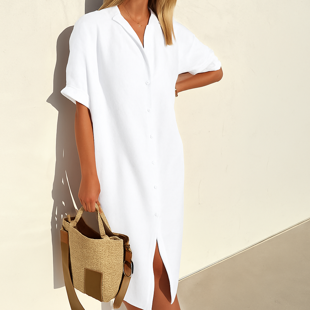 Damen-Leinenhemdkleid