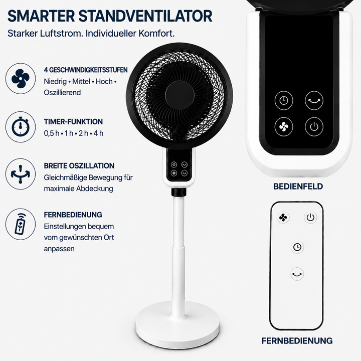 Einstellbarer Standventilator mit 3D-Oszillation