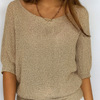 Khakifarbener Strickpullover mit Rundhals und Halbärmeln – Entspannter Alltagsstil