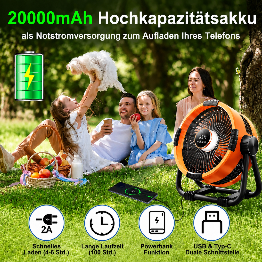 Camping-Ventilator mit 20.000 mAh Powerbank