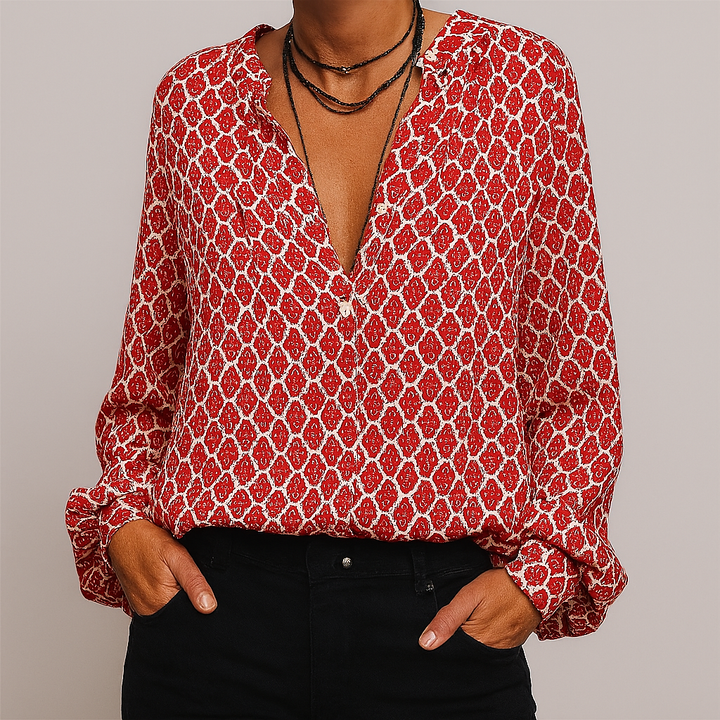 Elegante Bluse mit V-Ausschnitt und Print