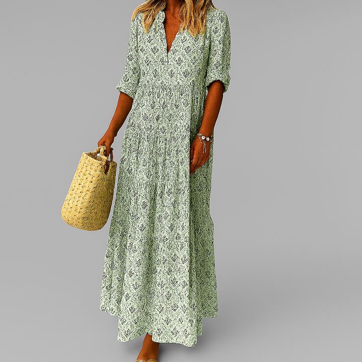 Leichtes Baumwoll-Maxikleid für Damen mit Vintage-Print