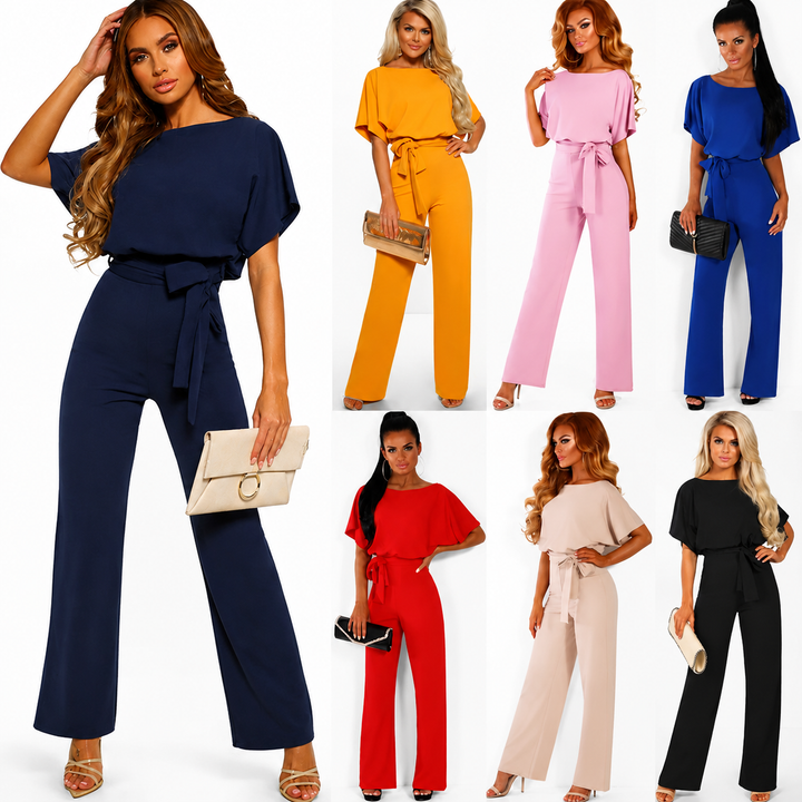 Damen Kurzarm Gerade Bein Jumpsuit