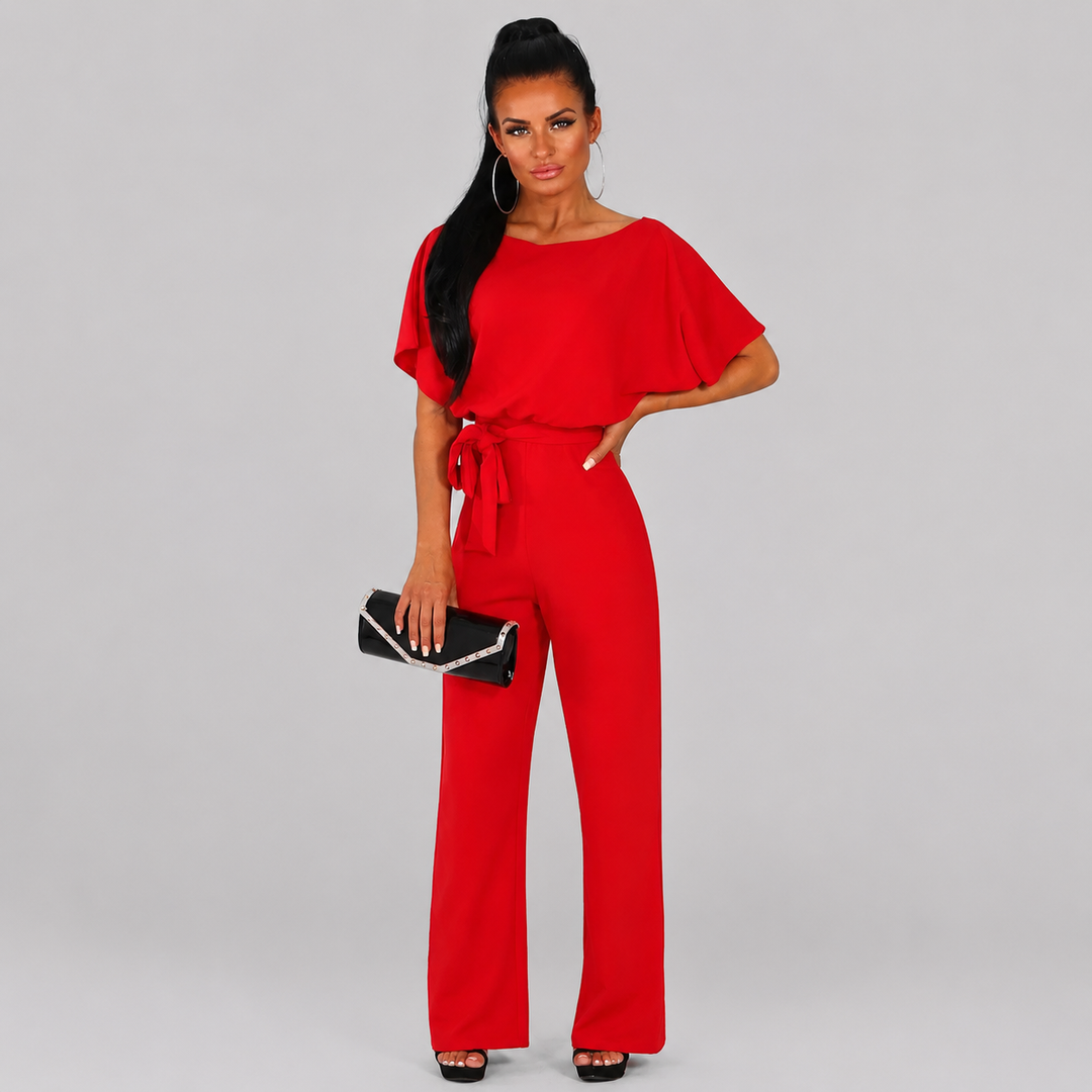 Damen Kurzarm Gerade Bein Jumpsuit