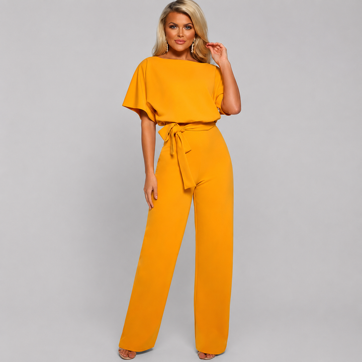 Damen Kurzarm Gerade Bein Jumpsuit