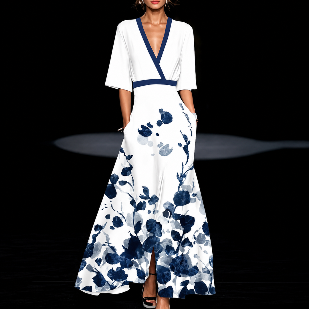 Damen Blumen V-Ausschnitt Geteiltes Maxikleid