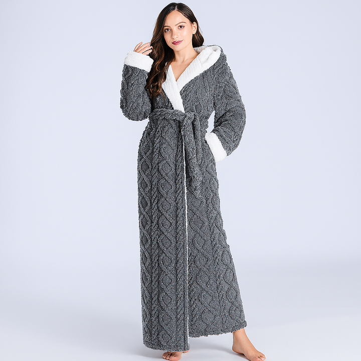 Ultimativer dicker Flanell-Bademantel mit Kapuze für Damen
