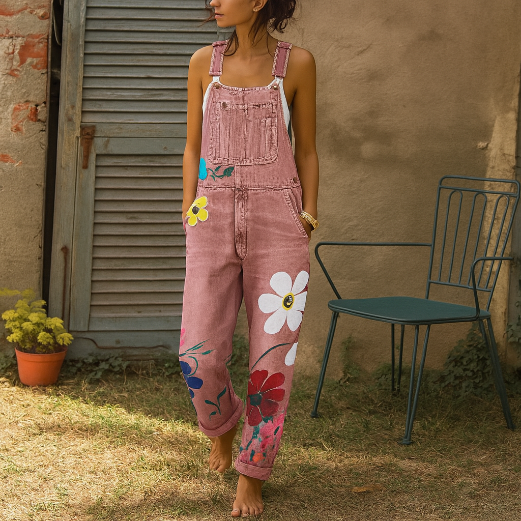 Stylischer Jeans-Overall mit Blumenmuster