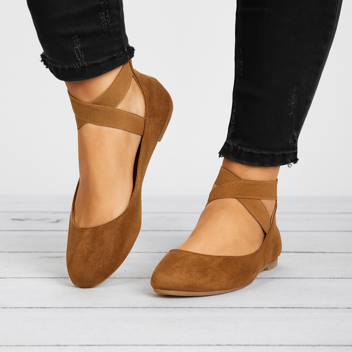 Ballerinas mit elastischem Riemen und Wildlederfinish