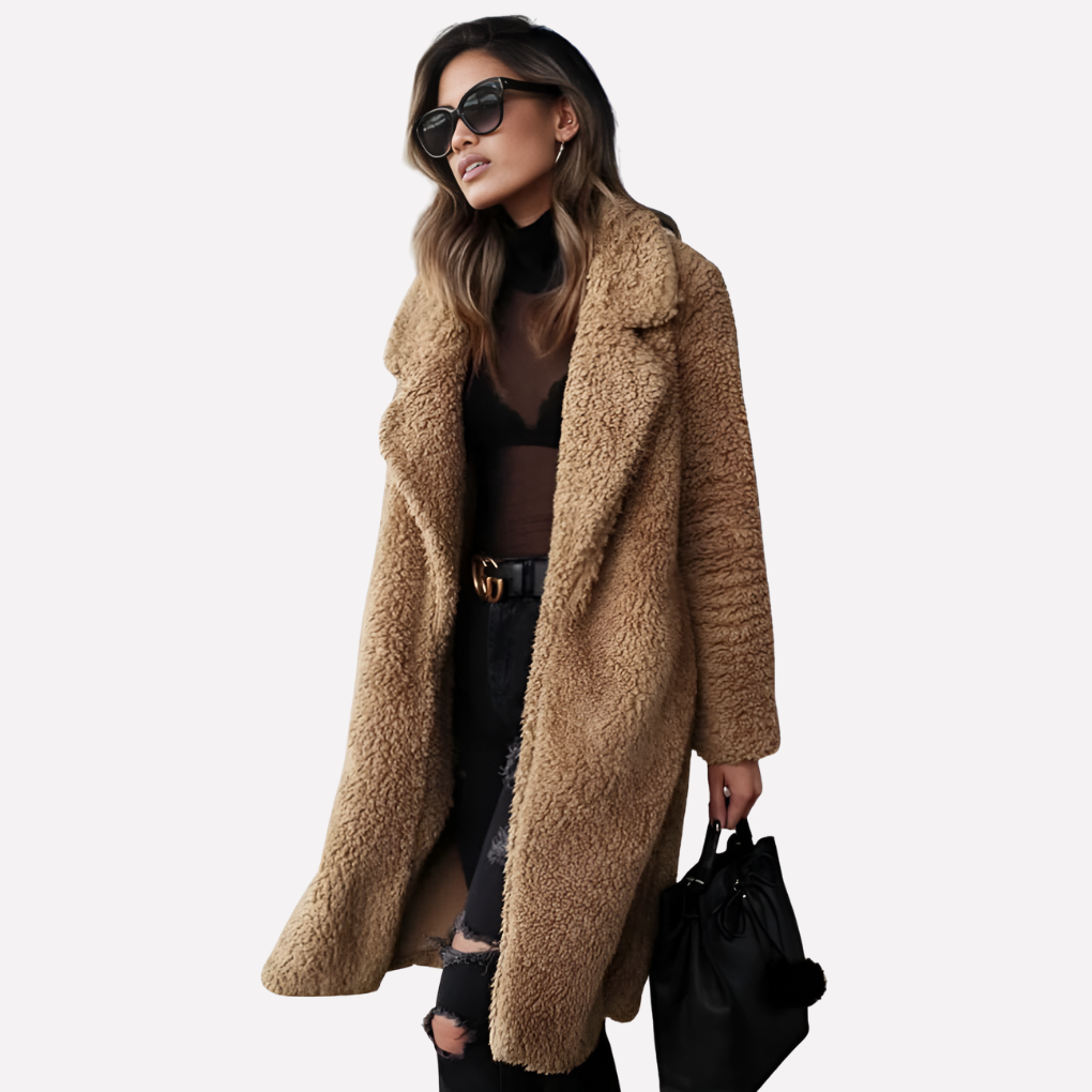 Damen Langer Teddy-Mantel