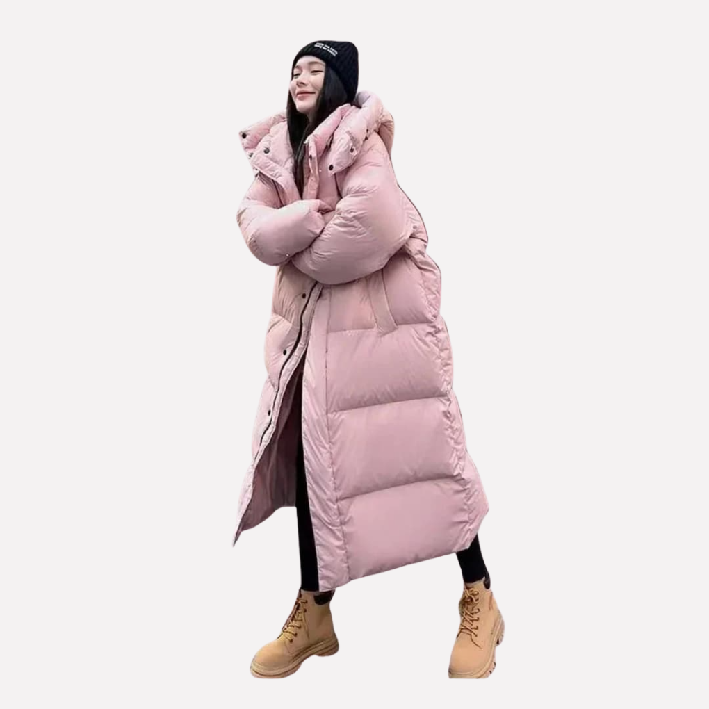Damen Lange Daunenjacke mit Kapuze