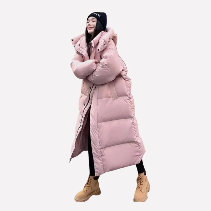 Damen Lange Daunenjacke mit Kapuze