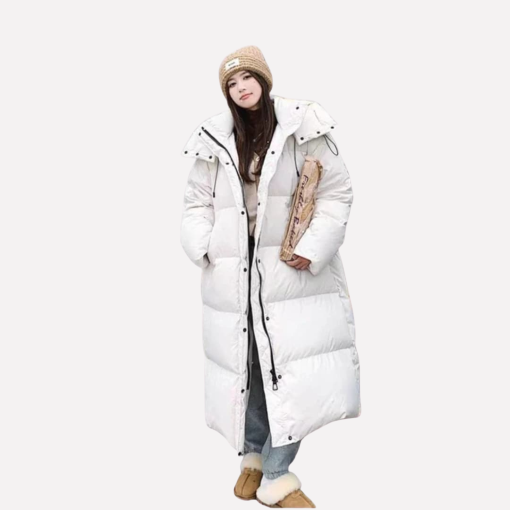 Damen Lange Daunenjacke mit Kapuze