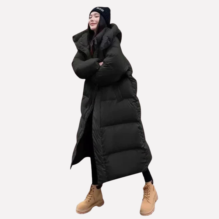Damen Lange Daunenjacke mit Kapuze