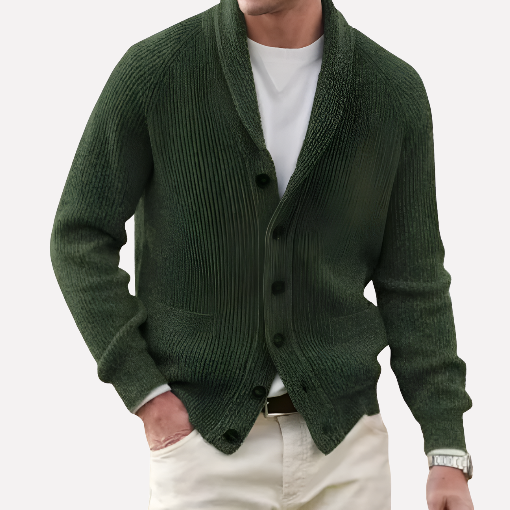 Herren-Cardigan mit Schalkragen und Knopfverschluss