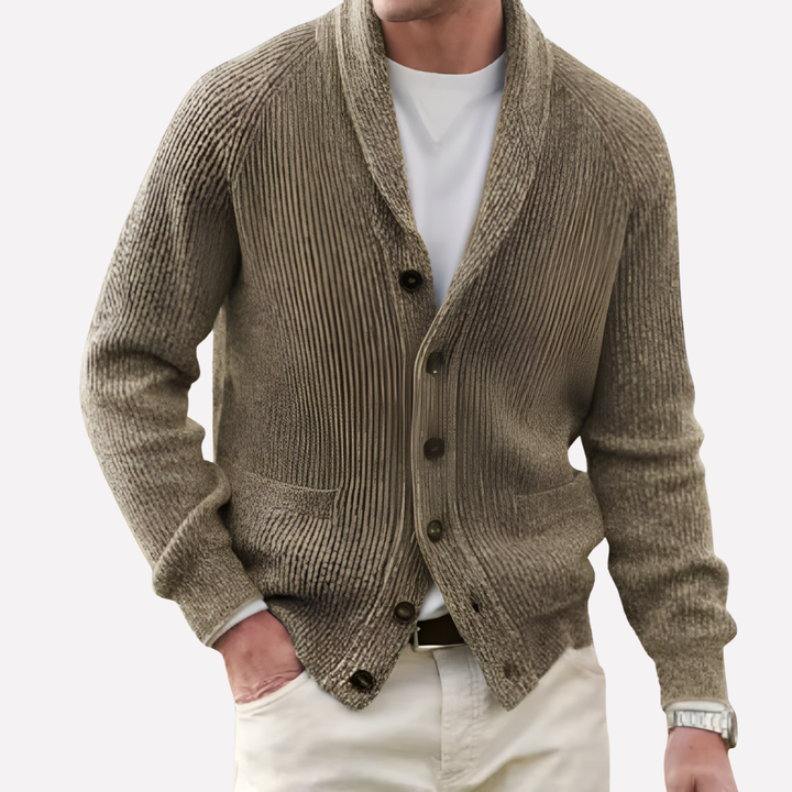 Herren-Cardigan mit Schalkragen und Knopfverschluss