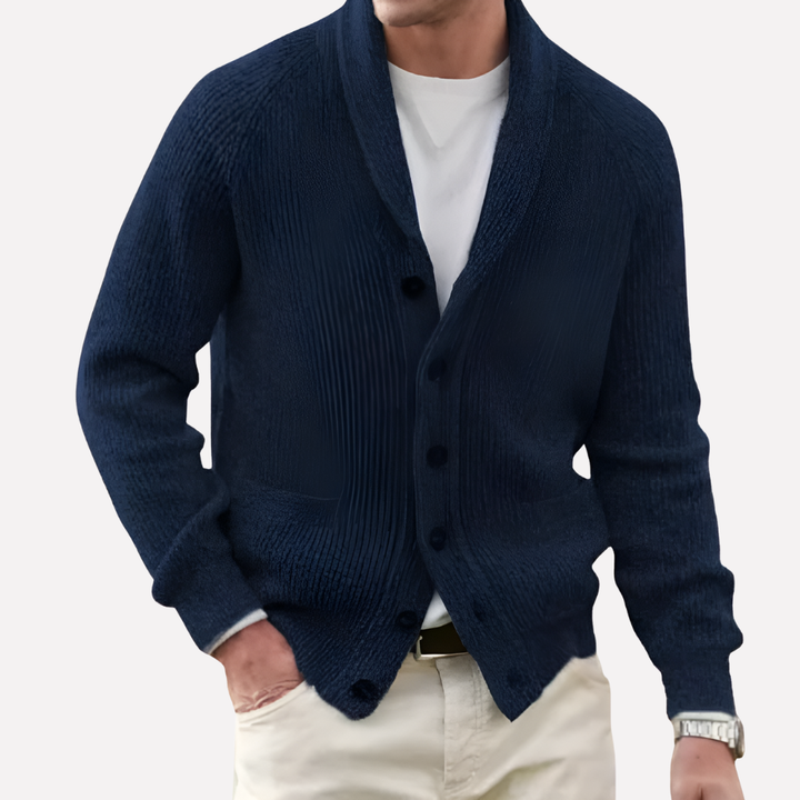 Herren-Cardigan mit Schalkragen und Knopfverschluss