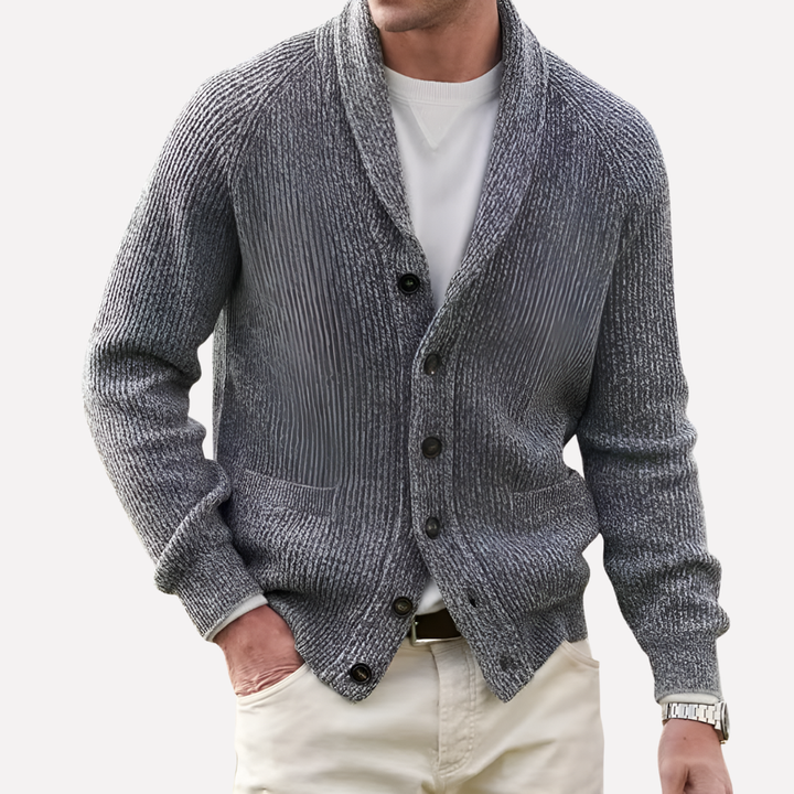 Herren-Cardigan mit Schalkragen und Knopfverschluss