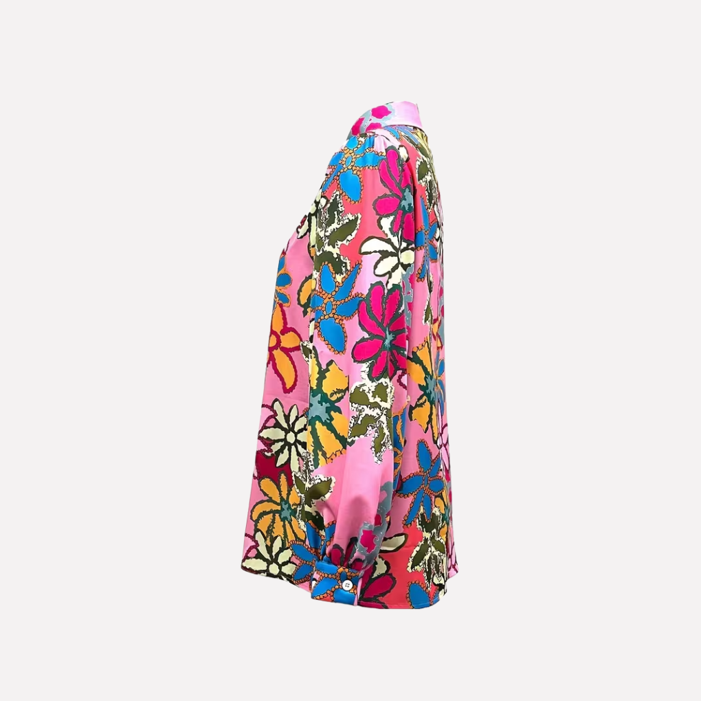 Damen Langarmhemd mit Floralprint und Knopfleiste