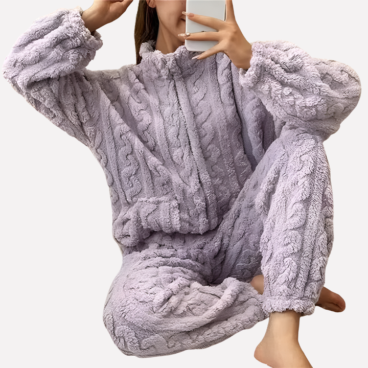 Damen Fleece Schlafanzug Set