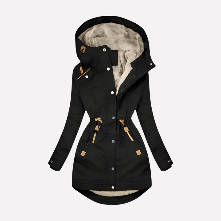 Damen-Parka mit gefütterter Kapuze und Kordelzug in der Taille