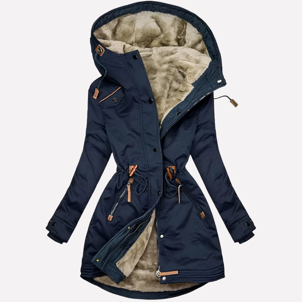 Damen-Parka mit gefütterter Kapuze und Kordelzug in der Taille