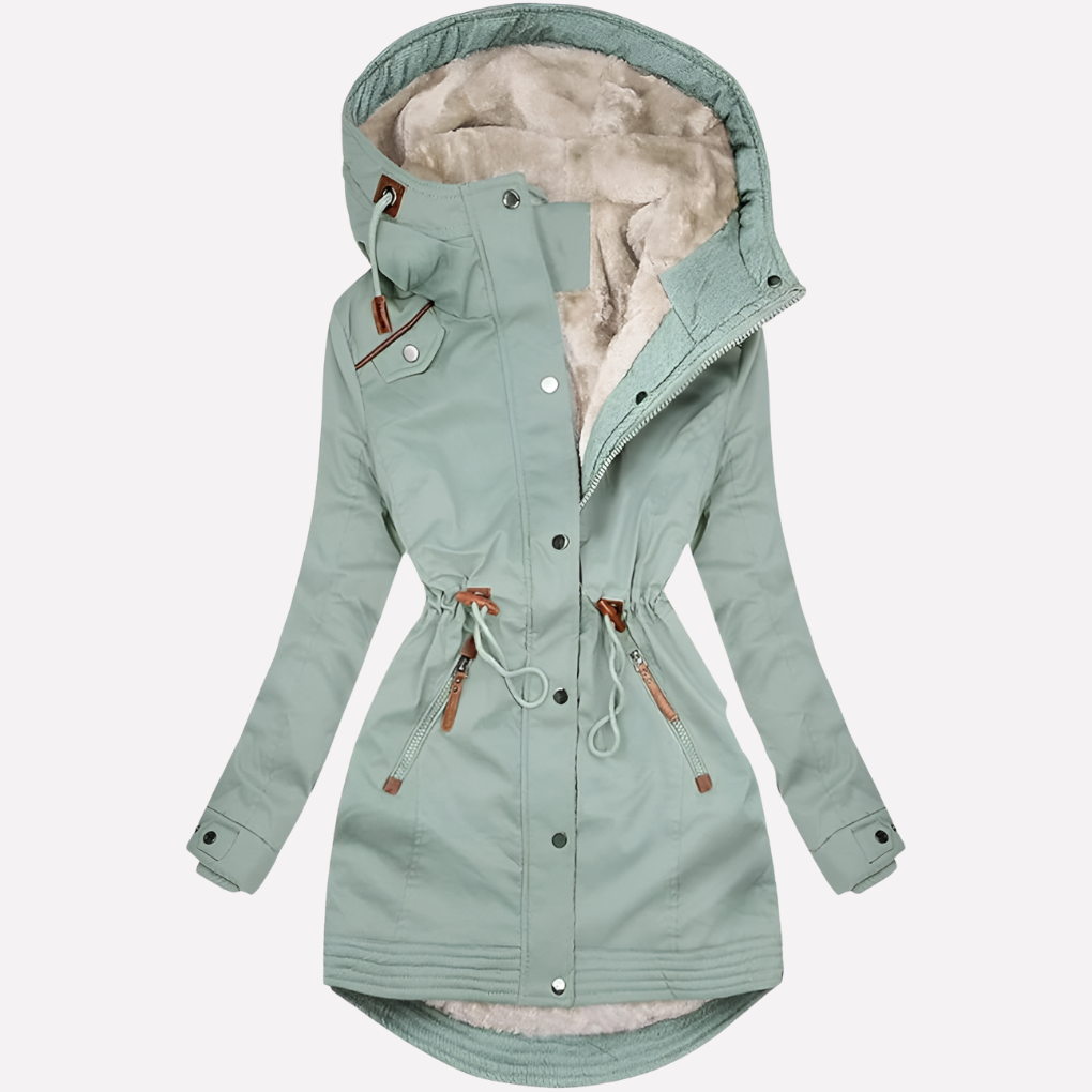 Damen-Parka mit gefütterter Kapuze und Kordelzug in der Taille