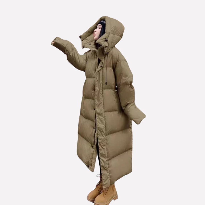 Damen Lange Daunenjacke mit Kapuze