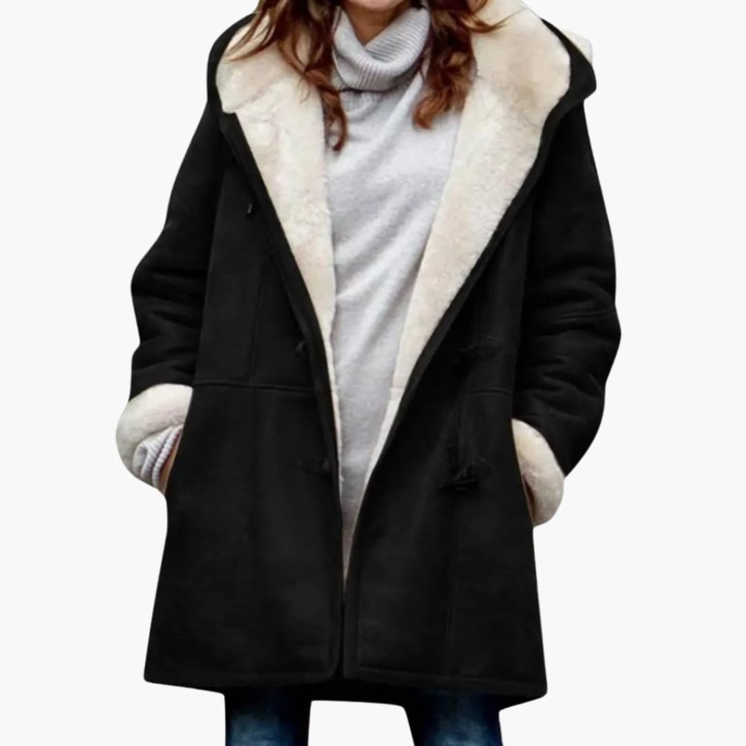 Damen-Hoodie-Mantel – Knopfverschluss-Style