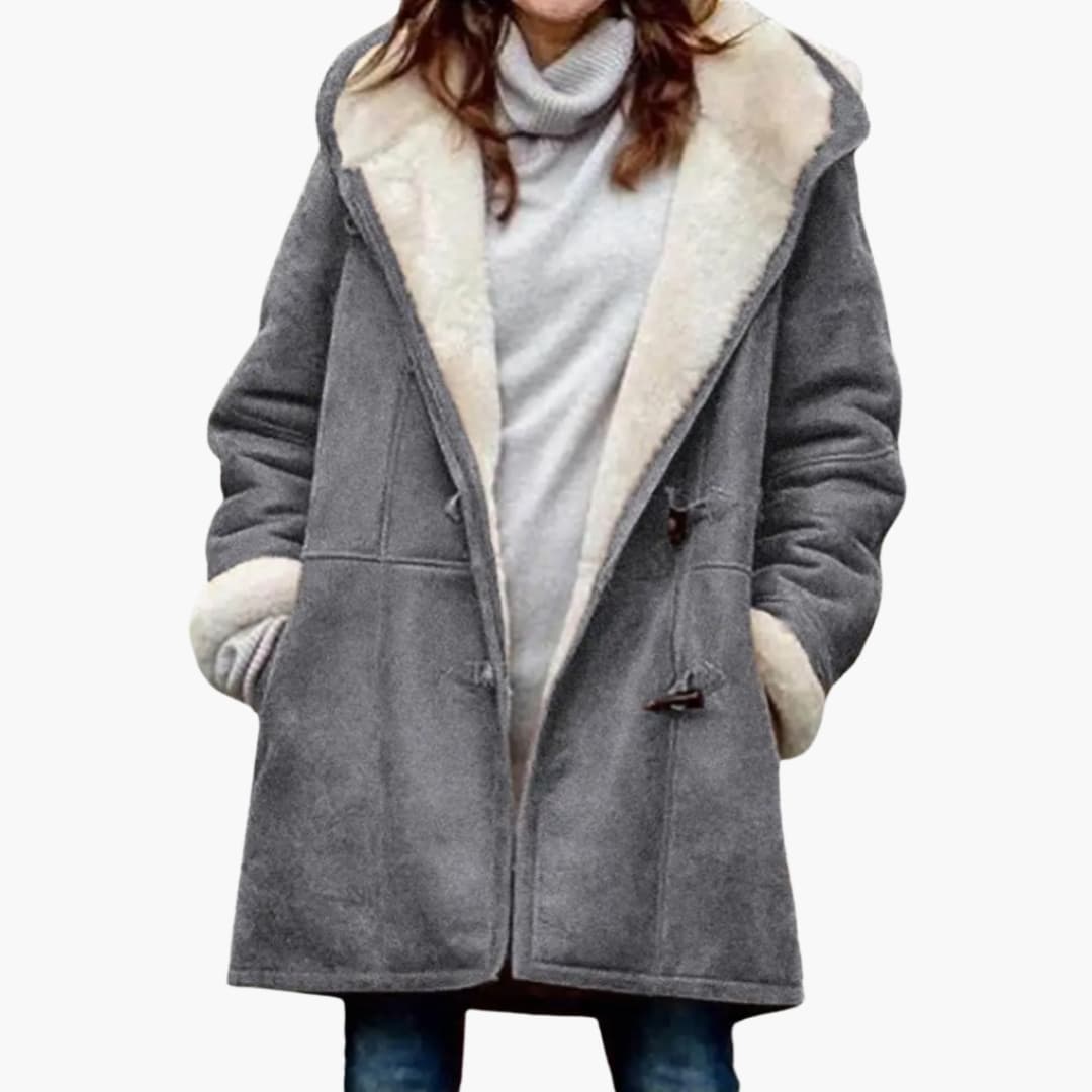 Damen-Hoodie-Mantel – Knopfverschluss-Style