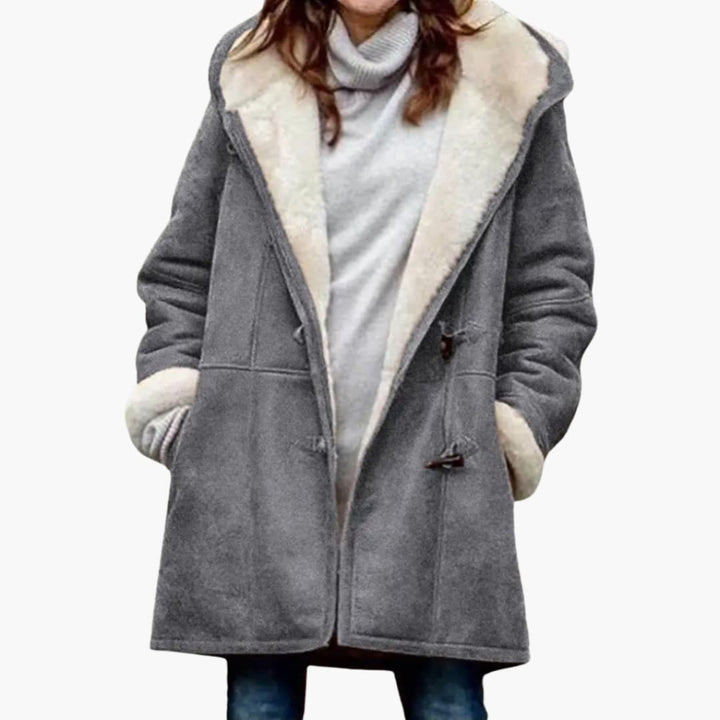 Damen-Hoodie-Mantel – Knopfverschluss-Style